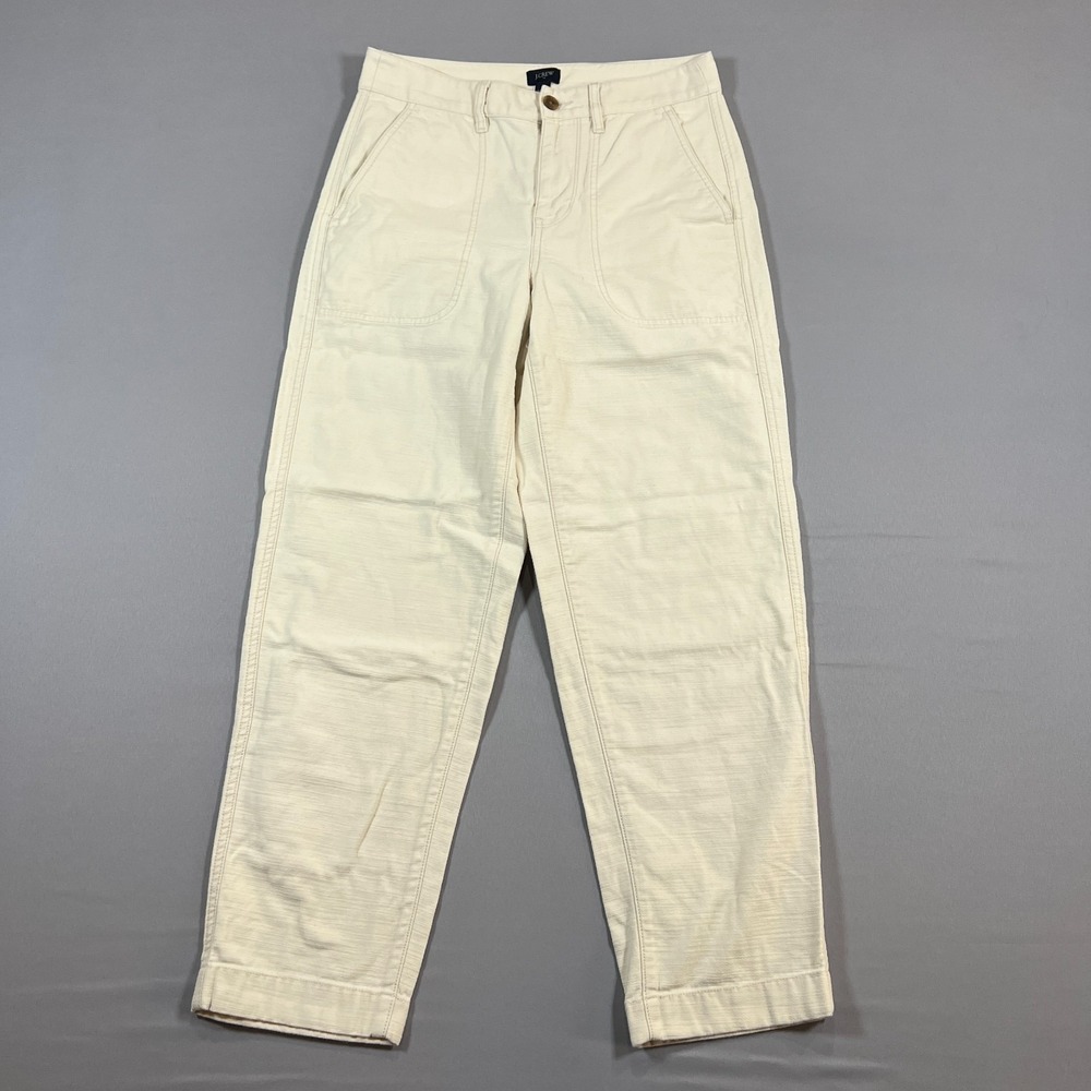 J.Crew Chino Pants Womens 2 Off White Cotton Mid Rise Patch Pocket Straight Leg